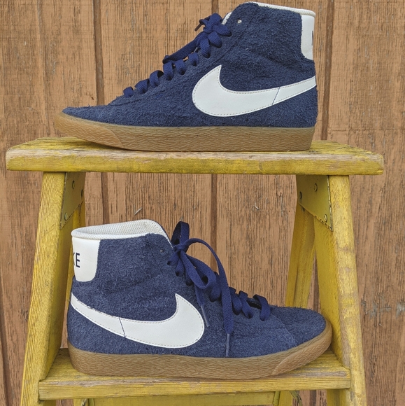 RARE Nike Navy Terry Cloth High Top Sneakers VGUC! - Picture 1 of 11